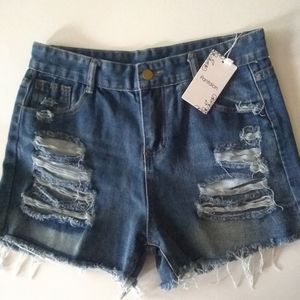 High Waist Distressed Pantaloon Jeans Shorts Sz Large Nwt